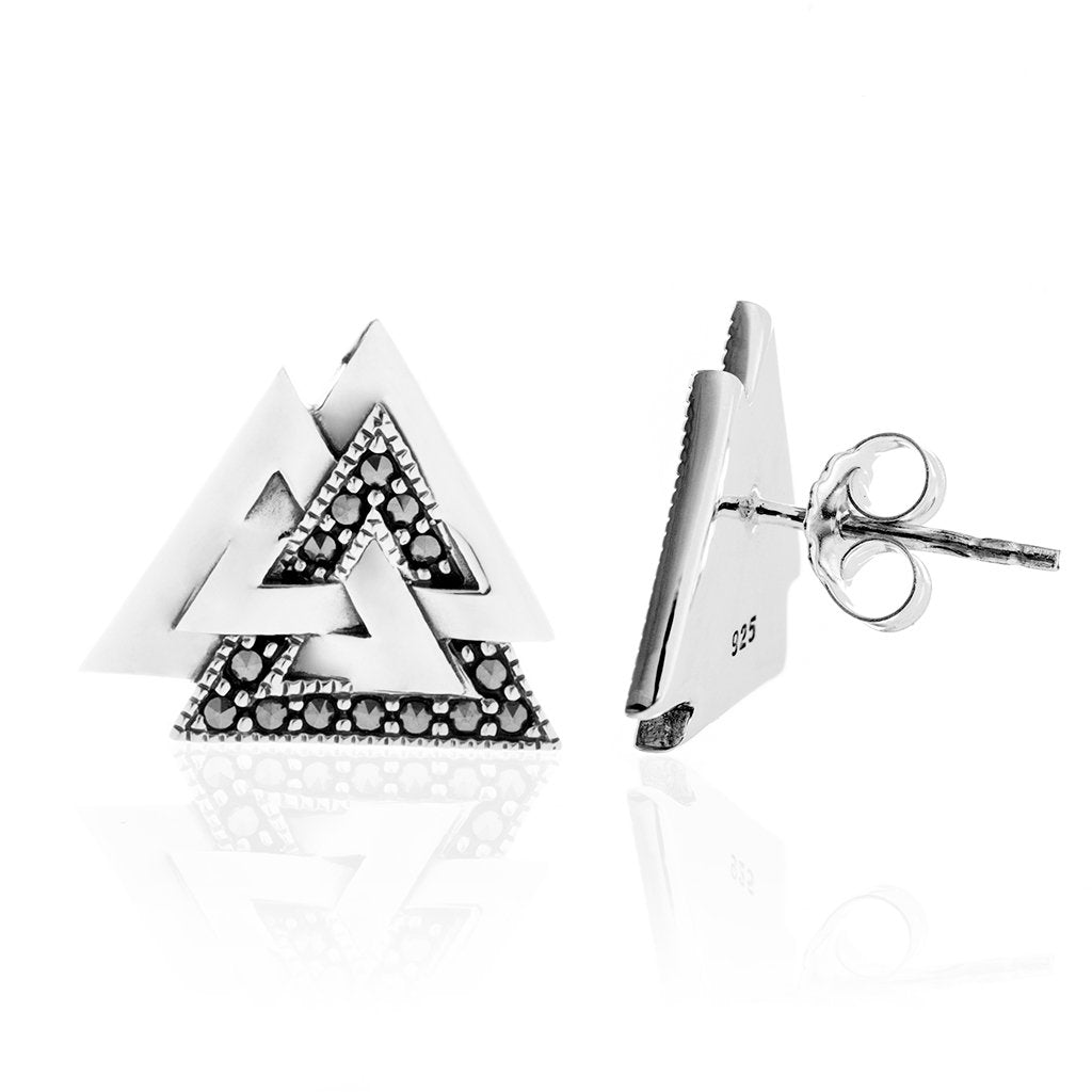  - Valknut Earrings, Silver - Grimfrost.com